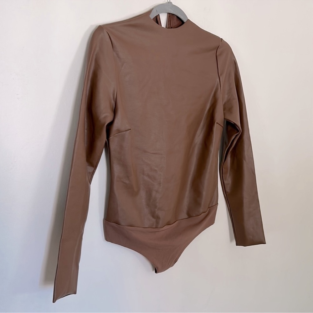 NWT Skims B3 Faux Leather Mock Neck Bodysuit JASPER xxs
